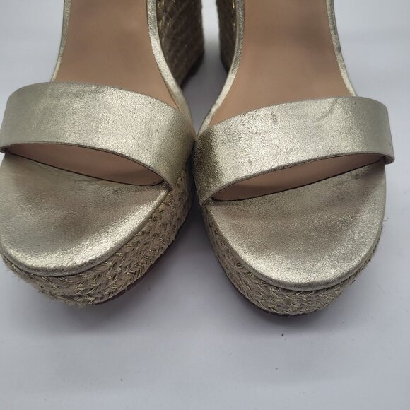 Badgley Mischka Womens SZ 10 Platform Straw Wedge Strappy Gold Metallic Sandals - Picture 3 of 13